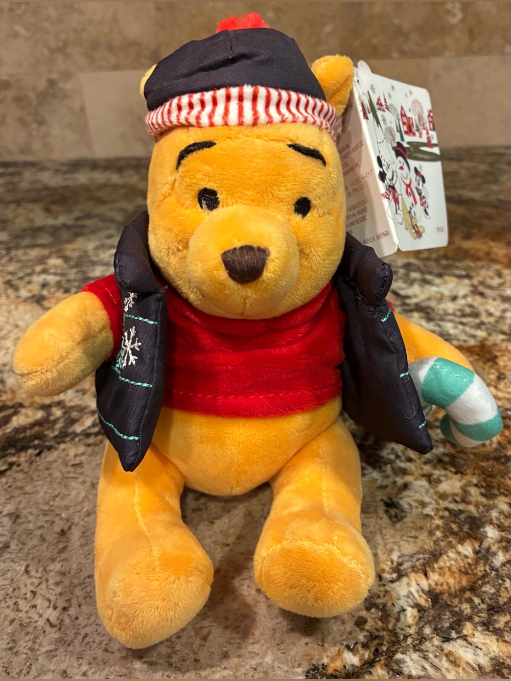 Disney Store Winnie the Pooh Christmas Holiday Winter Plush Candy Cane NWT